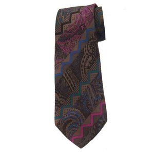 Vintage Missoni Italian Silk Tie Brown Teal Purple Made in Italy Men's Long
